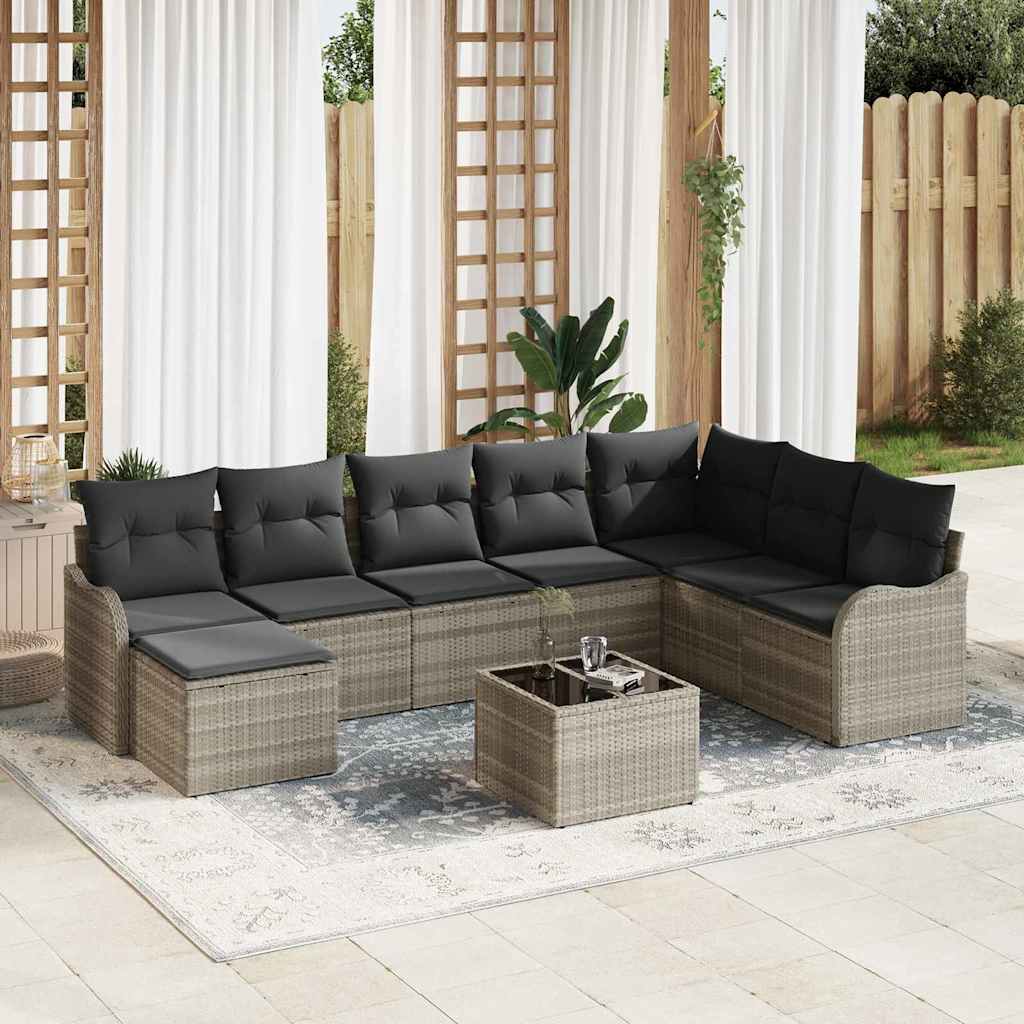 Tuin Sofa Set met kussen 9 pcs Lichtgrijs Poly riet