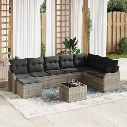 Tuin Sofa Set met kussen 9 pcs Lichtgrijs Poly riet