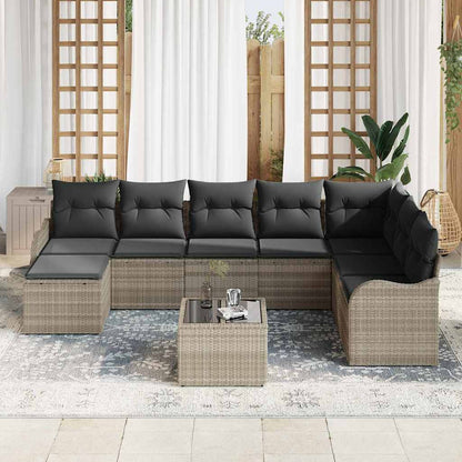 Tuin Sofa Set met kussen 9 pcs Lichtgrijs Poly riet