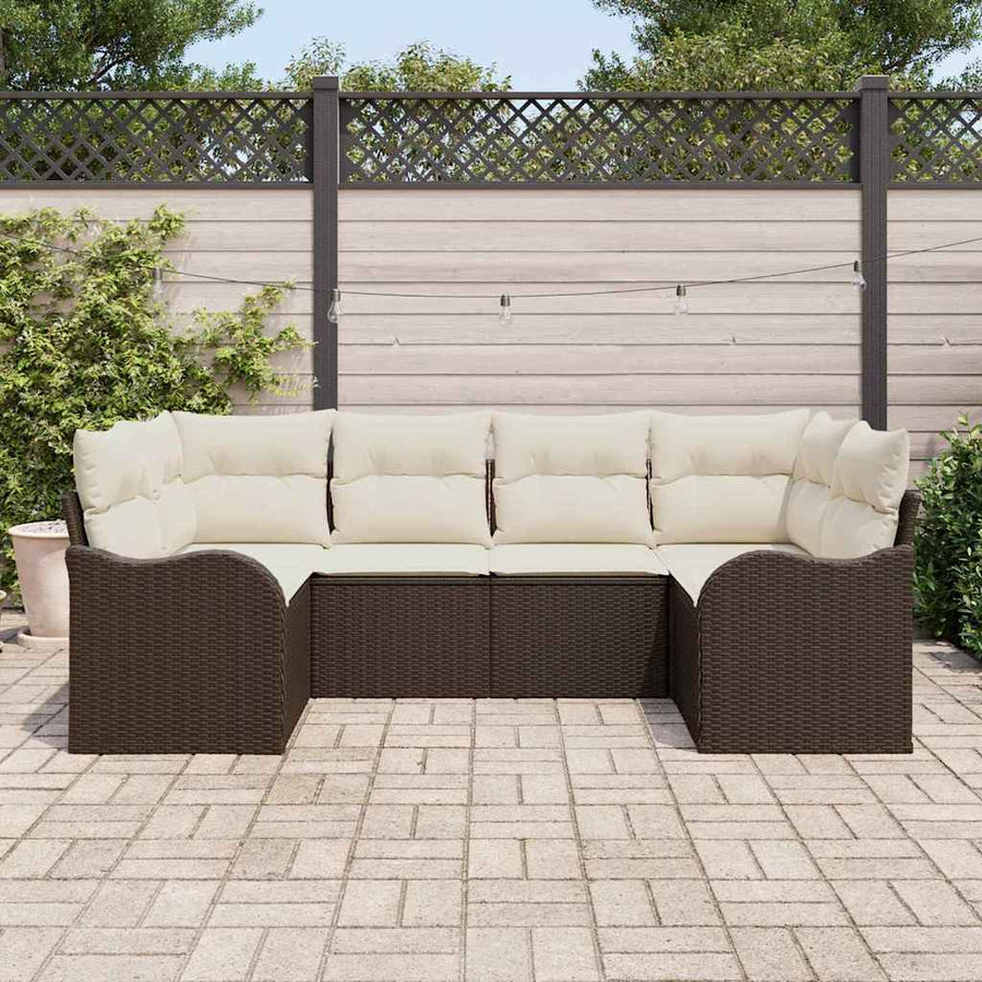 Tuin Sofa Set met kussen 6 pcs Bruin en wit Poly riet