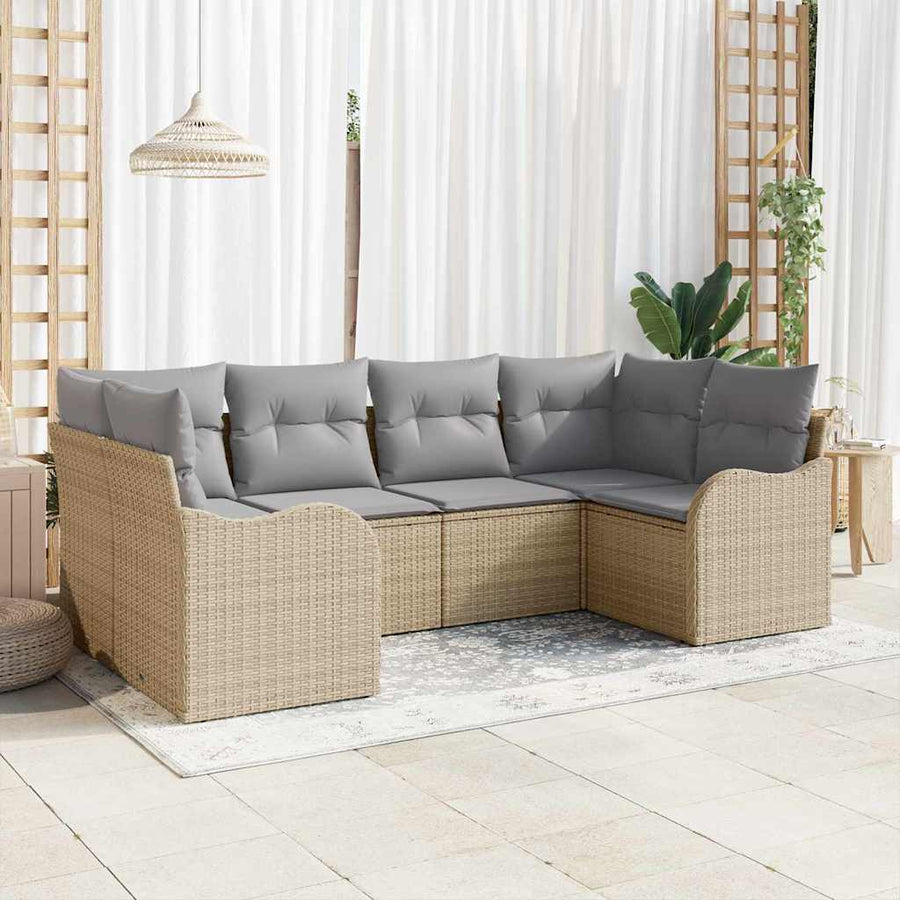 Tuin Sofa Set Met Kussen 6 Pcs Poly Riet beige en lichtgrijs