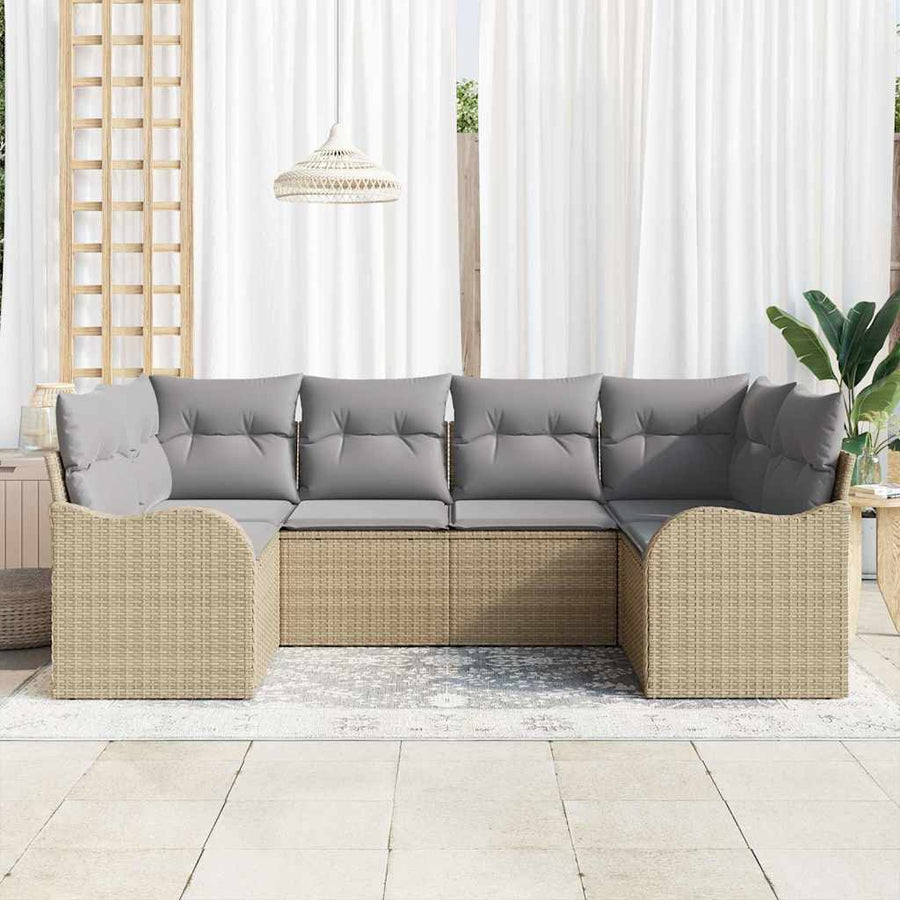 Tuin Sofa Set Met Kussen 6 Pcs Poly Riet beige en lichtgrijs