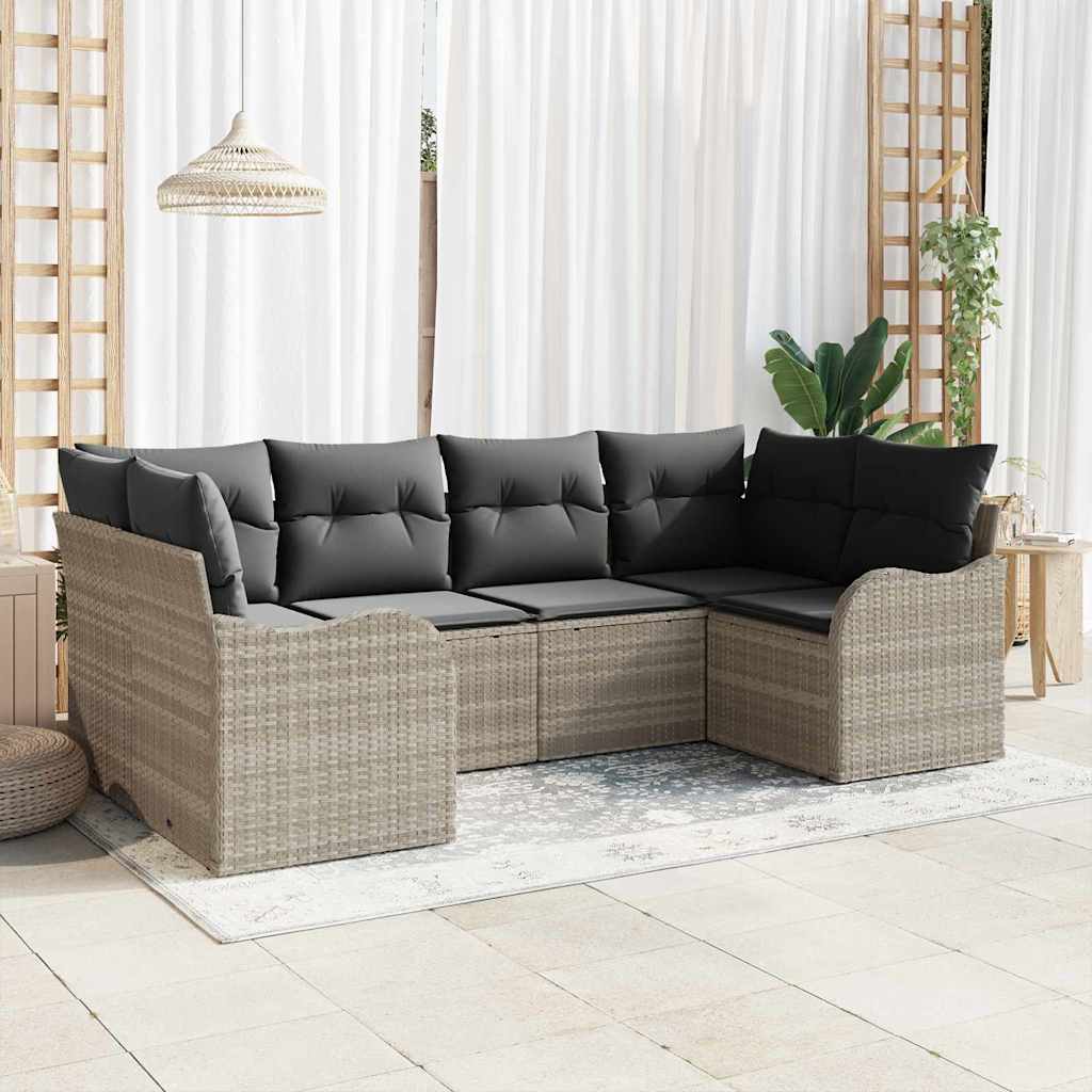 Tuin Sofa Set met kussen 6 pcs Lichtgrijs Poly riet