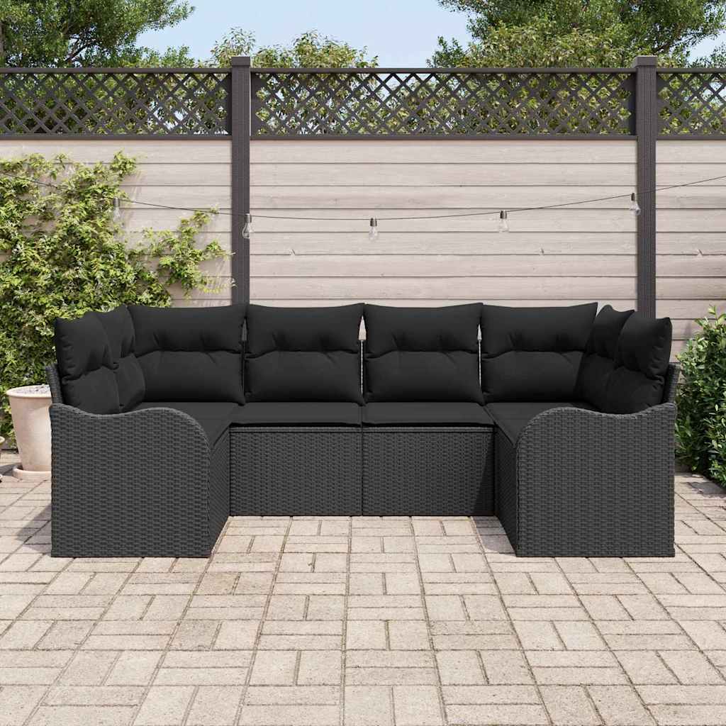 Tuin Sofa Set met kussen 6 pcs Zwart Poly riet