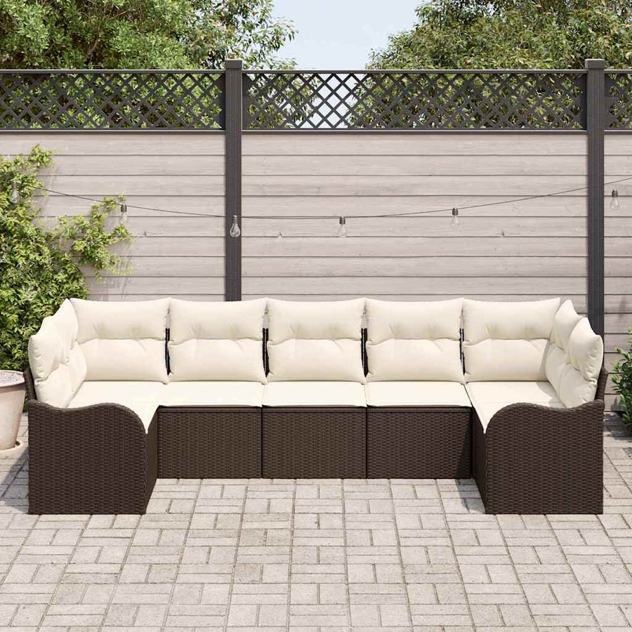 Tuin Sofa Set met kussen 7 pcs Bruin en wit Poly riet