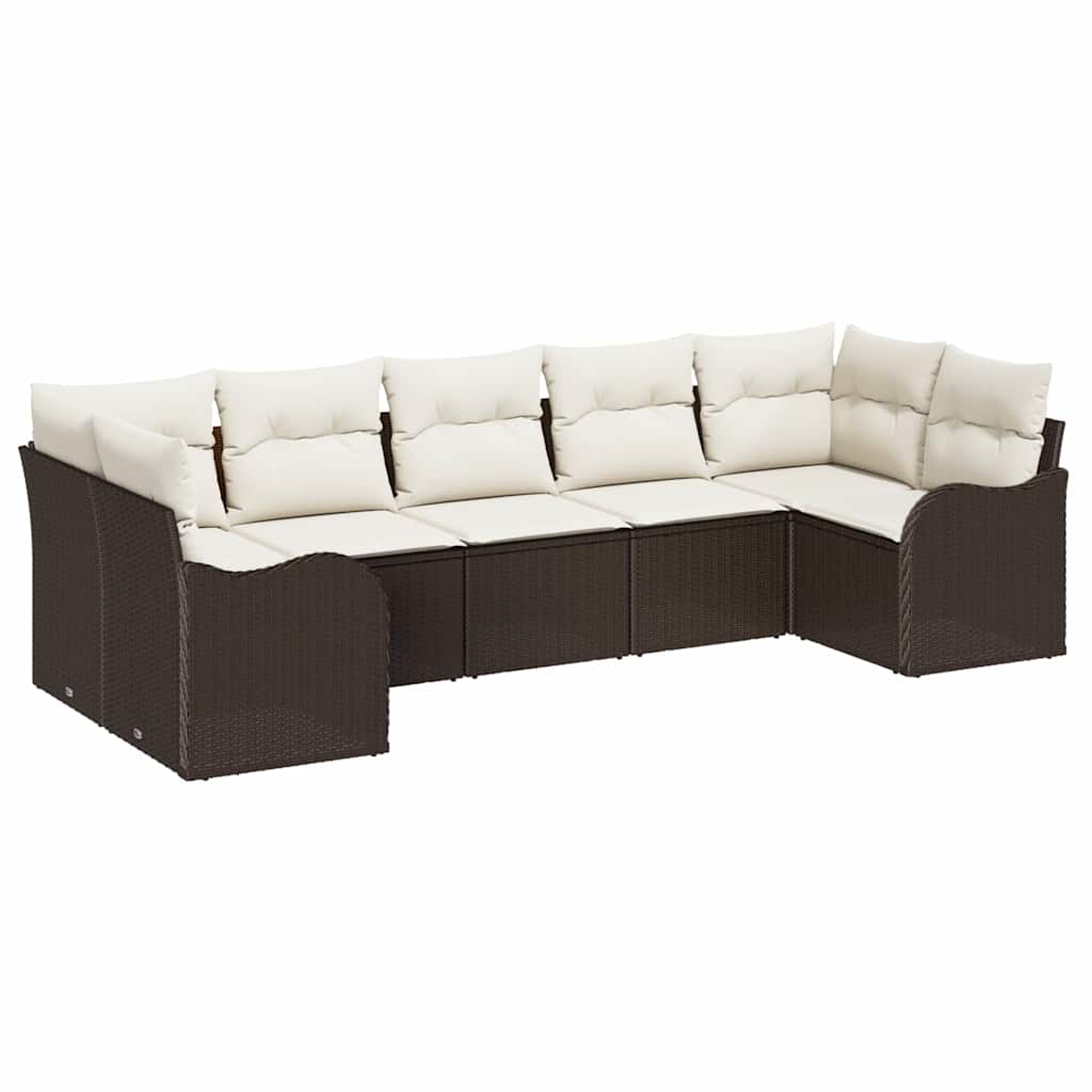 Tuin Sofa Set met kussen 7 pcs Bruin en wit Poly riet