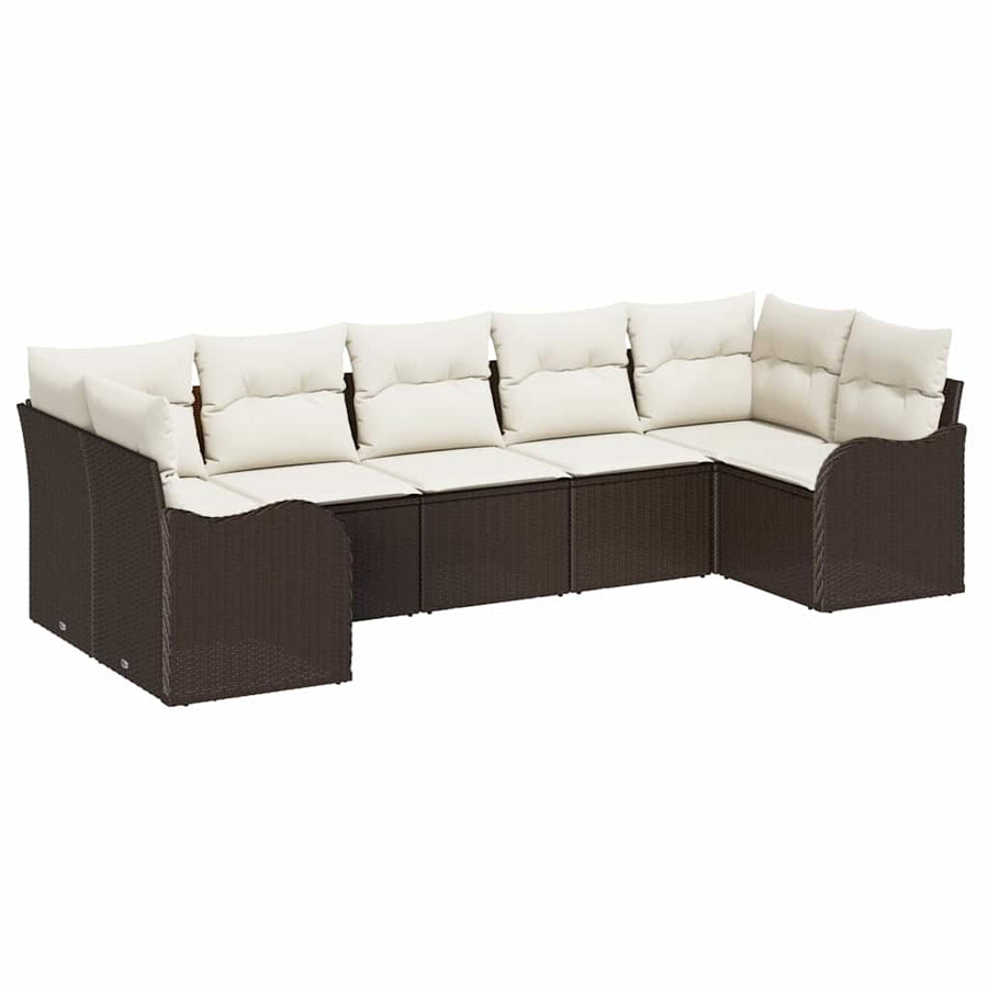 Tuin Sofa Set met kussen 7 pcs Bruin en wit Poly riet