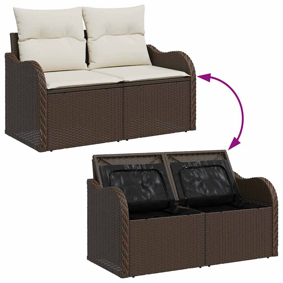Tuin Sofa Set met kussen 7 pcs Bruin en wit Poly riet