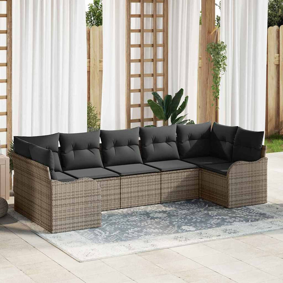 Tuin Sofa Set met kussen 7 pcs Grijs Poly riet