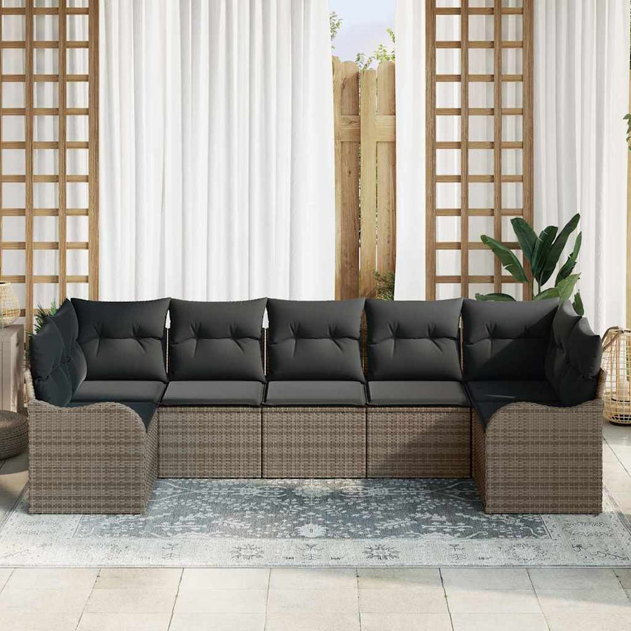Tuin Sofa Set met kussen 7 pcs Grijs Poly riet