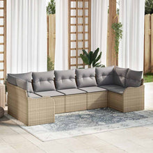 Tuin Sofa Set met kussen 7 pcs beige en lichtgrijs Poly riet