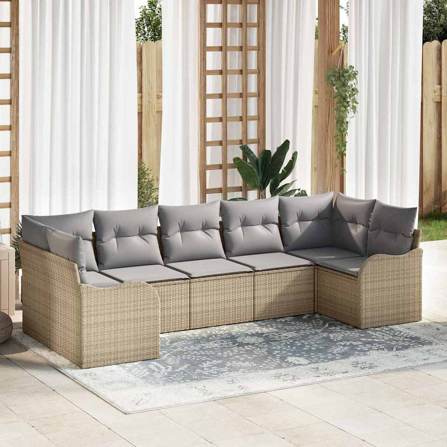 Tuin Sofa Set met kussen 7 pcs beige en lichtgrijs Poly riet