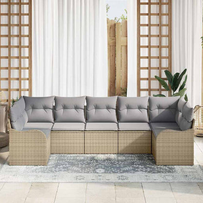 Tuin Sofa Set met kussen 7 pcs beige en lichtgrijs Poly riet