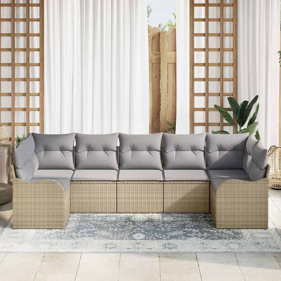 Tuin Sofa Set met kussen 7 pcs beige en lichtgrijs Poly riet