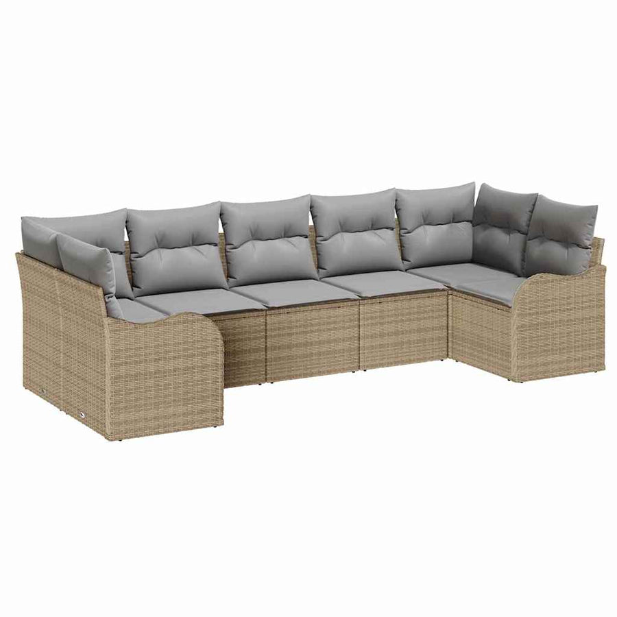 Tuin Sofa Set met kussen 7 pcs beige en lichtgrijs Poly riet