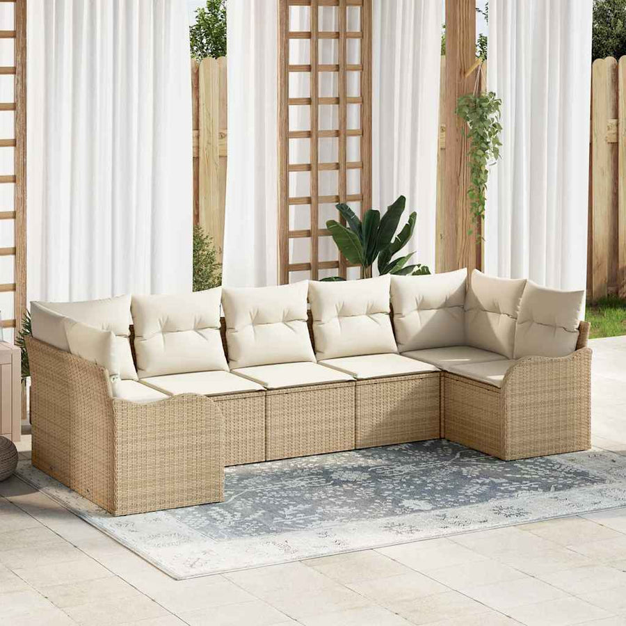 Tuin Sofa Set met kussen 7 pcs Beige en wit Poly riet