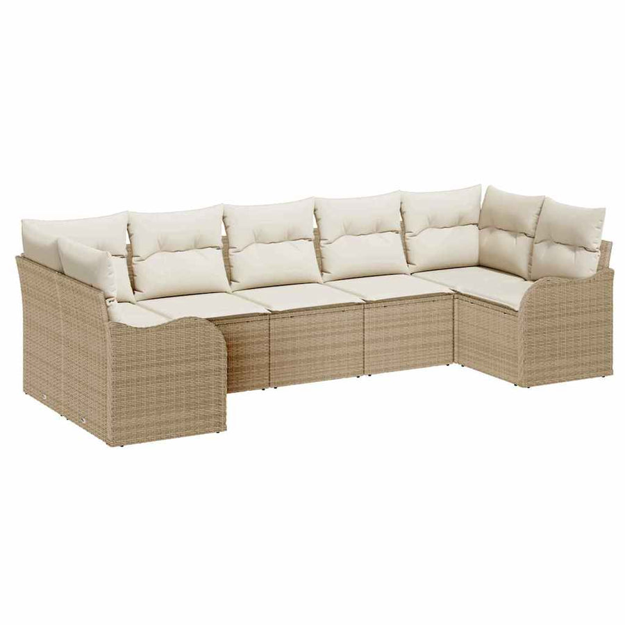 Tuin Sofa Set met kussen 7 pcs Beige en wit Poly riet