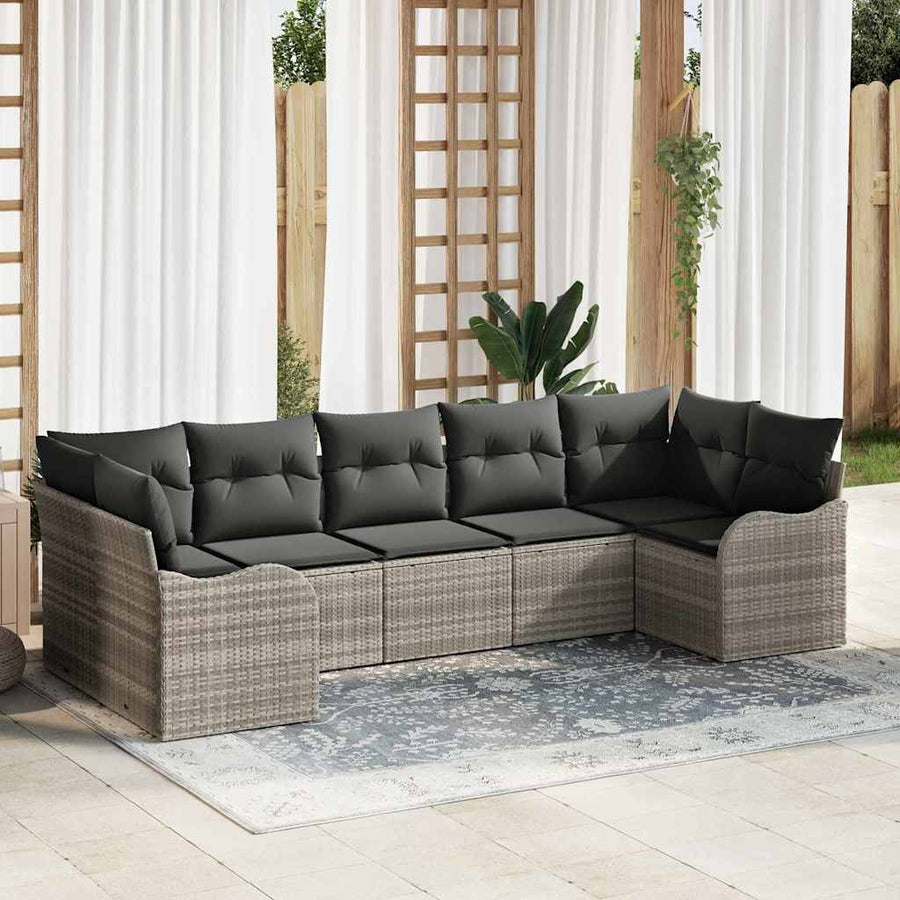 Tuin Sofa Set met kussen 7 pcs Lichtgrijs Poly riet