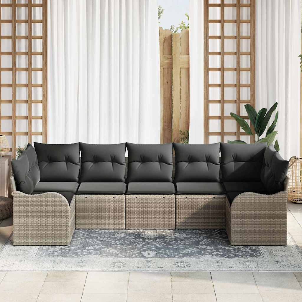 Tuin Sofa Set met kussen 7 pcs Lichtgrijs Poly riet