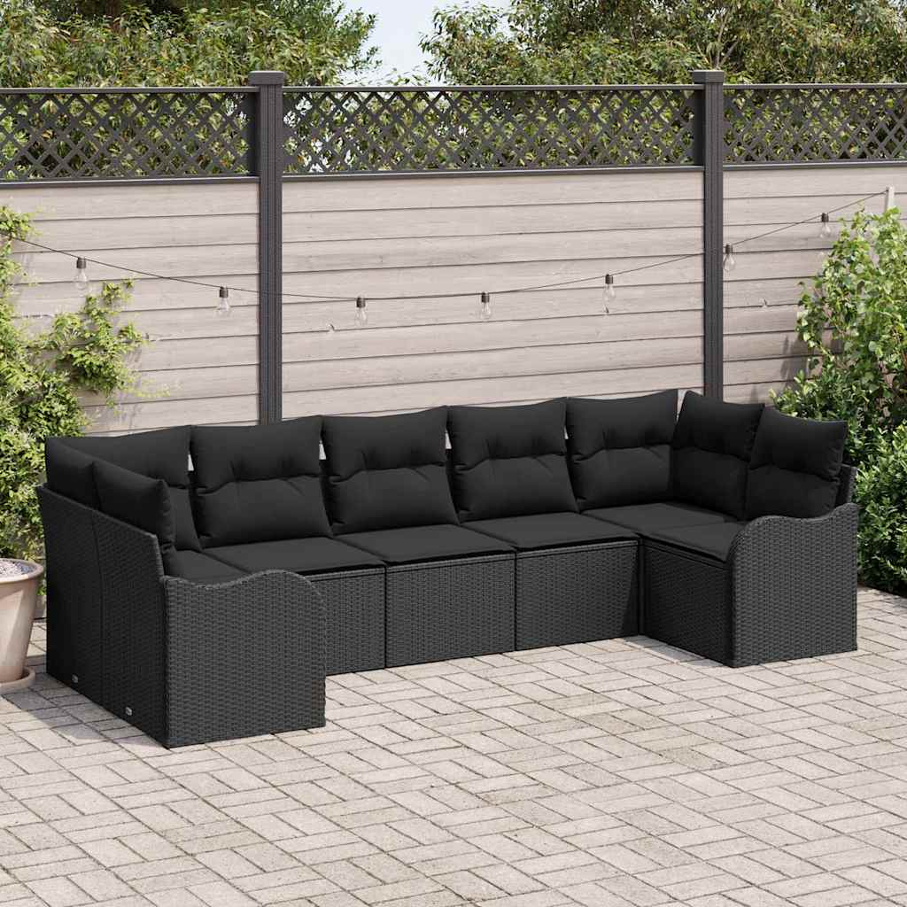 Tuin Sofa Set met kussen 7 pcs Zwart Poly riet