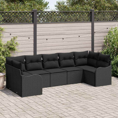 Tuin Sofa Set met kussen 7 pcs Zwart Poly riet