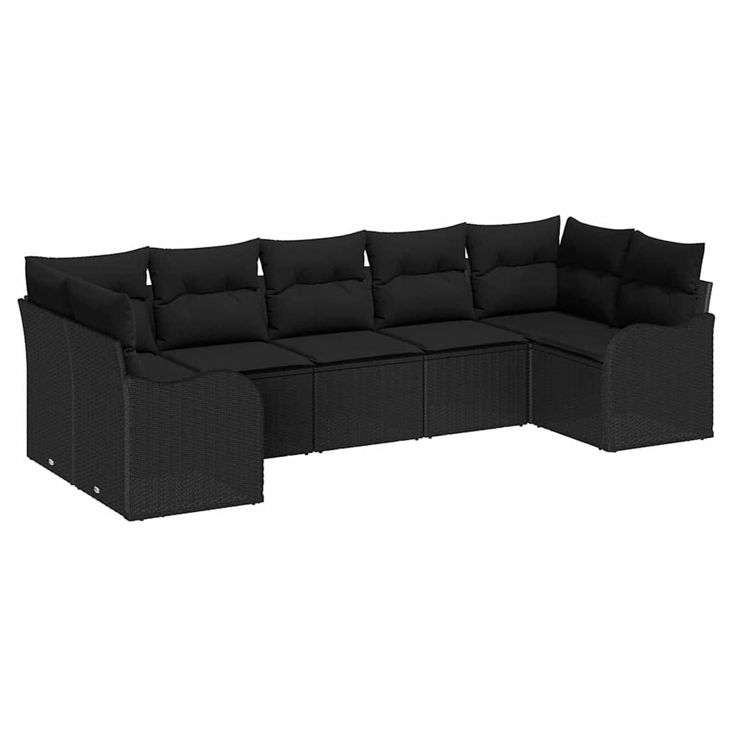 Tuin Sofa Set met kussen 7 pcs Zwart Poly riet