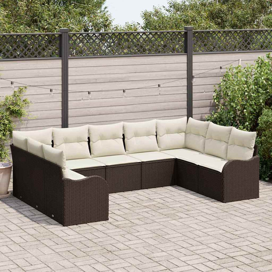 Tuin Sofa Set met opslag 9 pcs Bruin en wit poly rattan