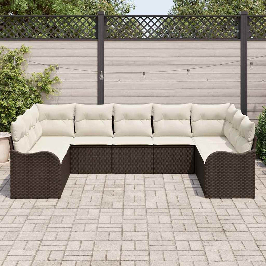 Tuin Sofa Set met opslag 9 pcs Bruin en wit poly rattan
