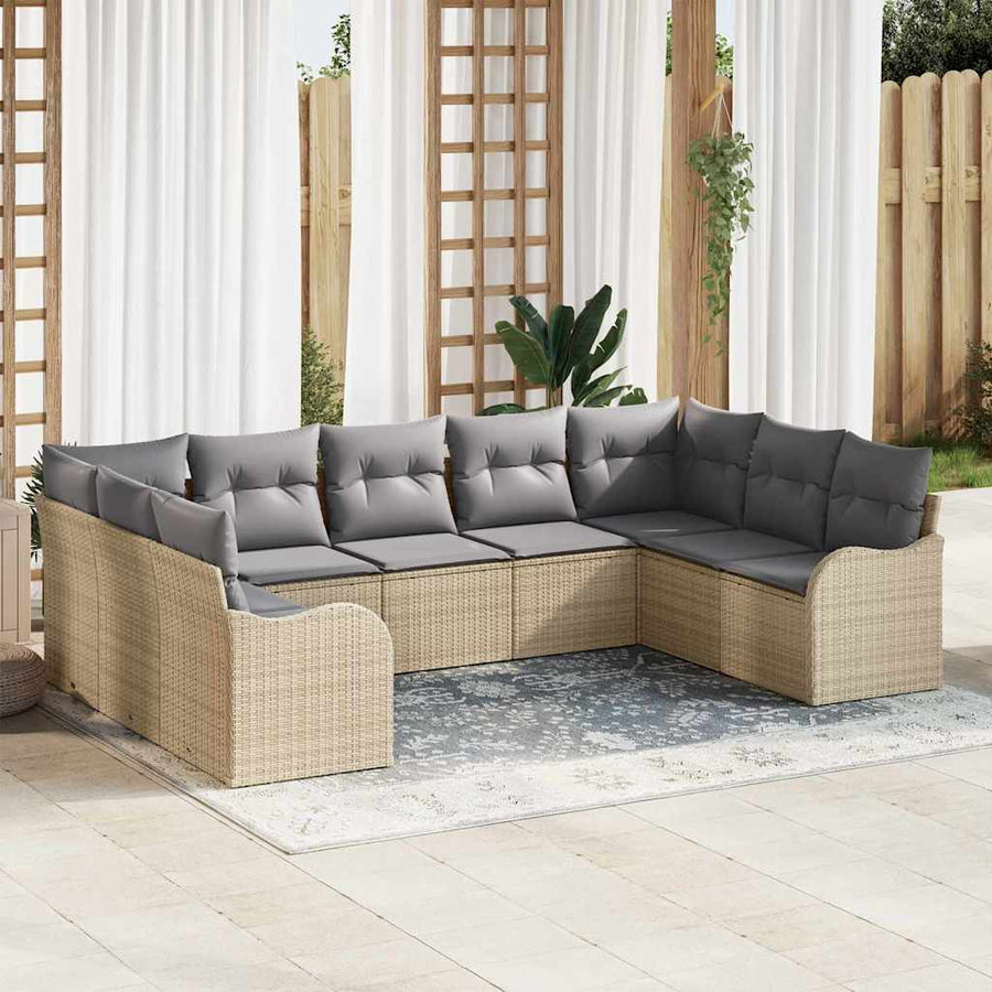 Tuin Sofa Set met opslag 9 pcs beige en lichtgrijs poly rattan