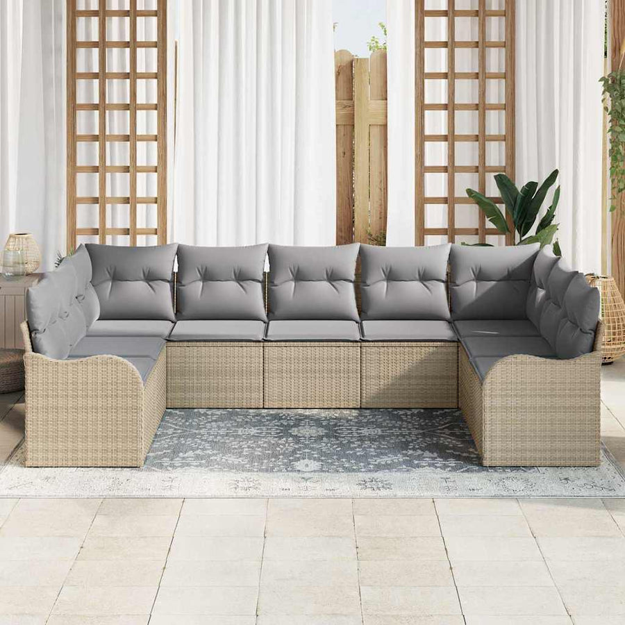 Tuin Sofa Set met opslag 9 pcs beige en lichtgrijs poly rattan