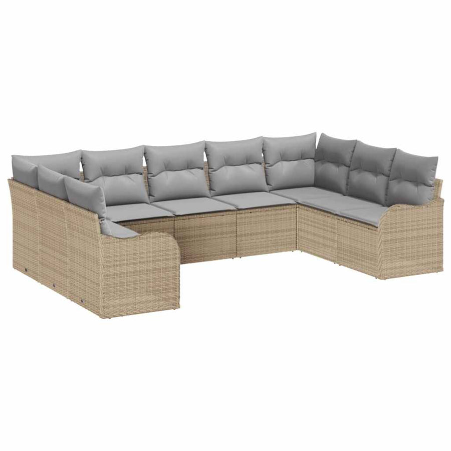 Tuin Sofa Set met opslag 9 pcs beige en lichtgrijs poly rattan