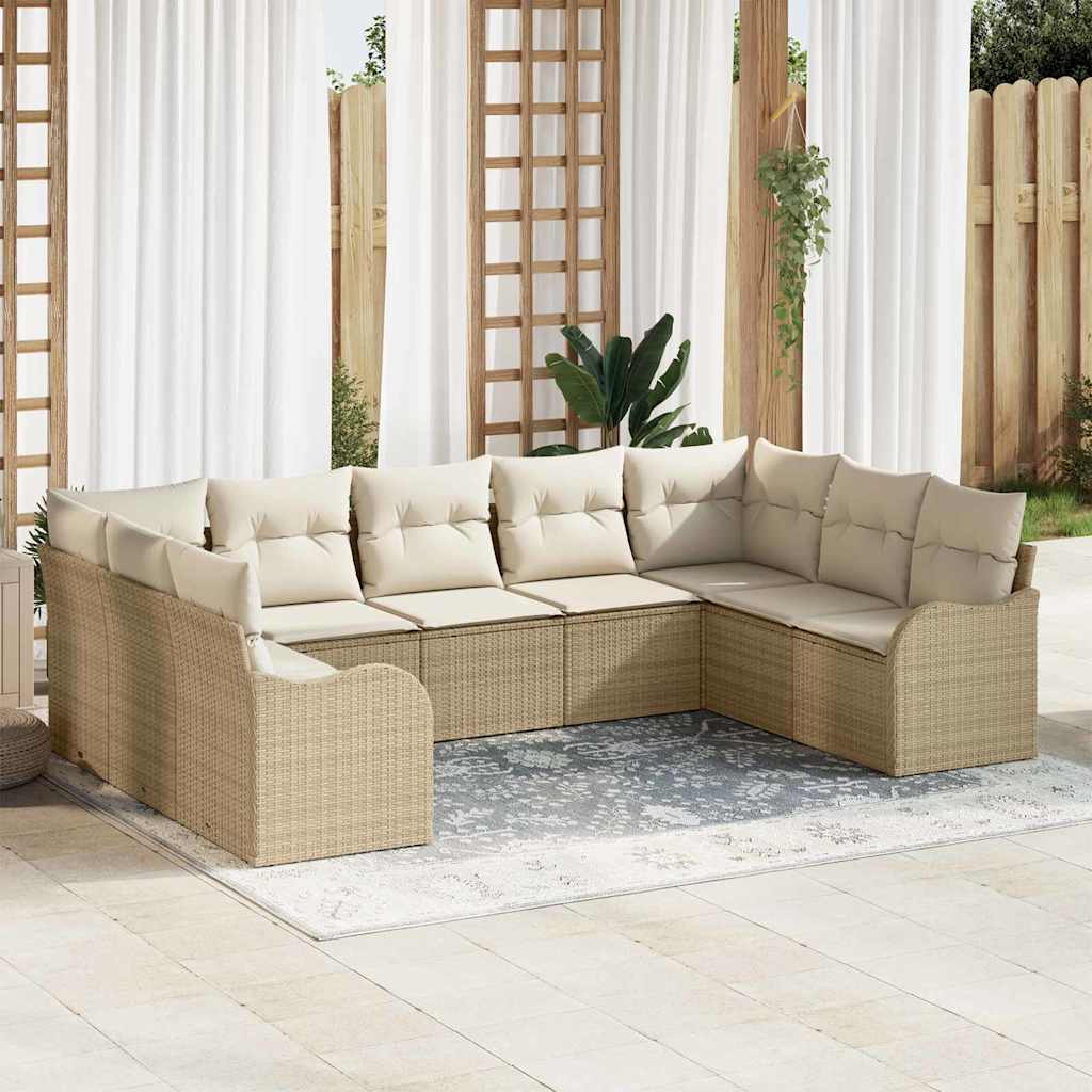 Tuin Sofa Set 9 st Beige en wit poly rattan