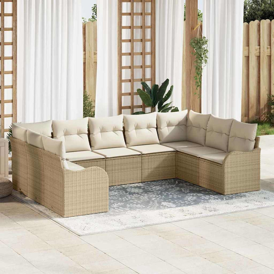 Tuin Sofa Set 9 st Beige en wit poly rattan