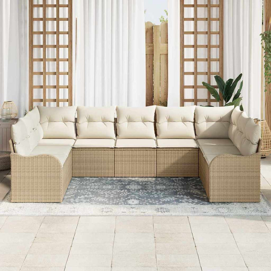 Tuin Sofa Set 9 st Beige en wit poly rattan