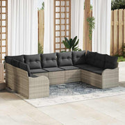 Tuinset poly rattan lichtgrijs 9-delig modulair met opbergruimte