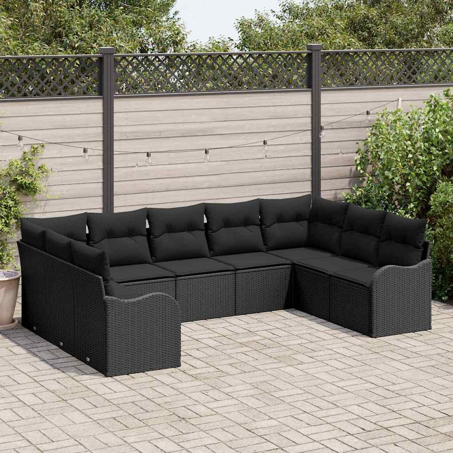 Tuin Sofa Set met opslag 9 pcs Zwart poly rattan
