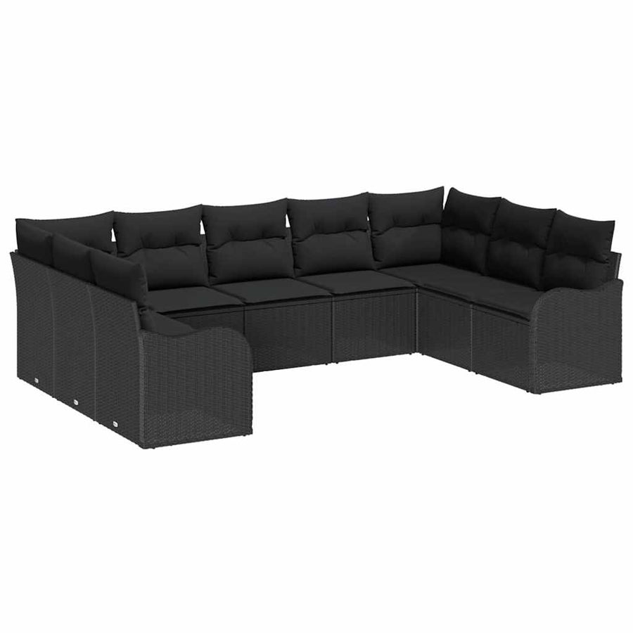 Tuin Sofa Set met opslag 9 pcs Zwart poly rattan