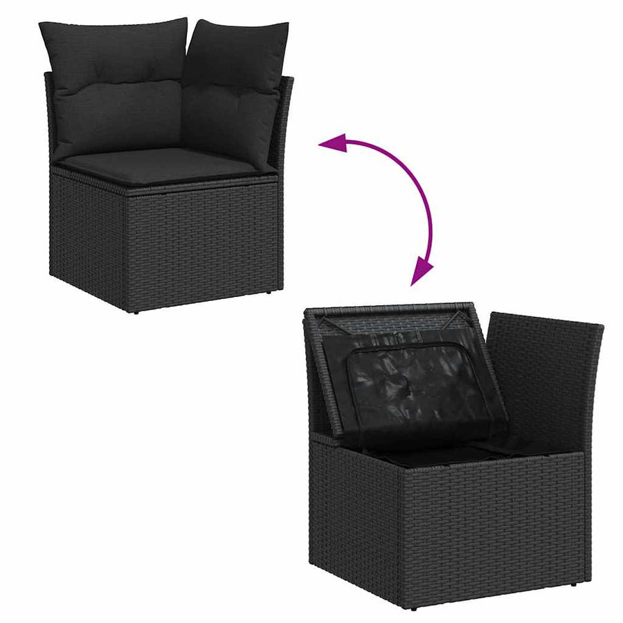 Tuin Sofa Set met opslag 9 pcs Zwart poly rattan