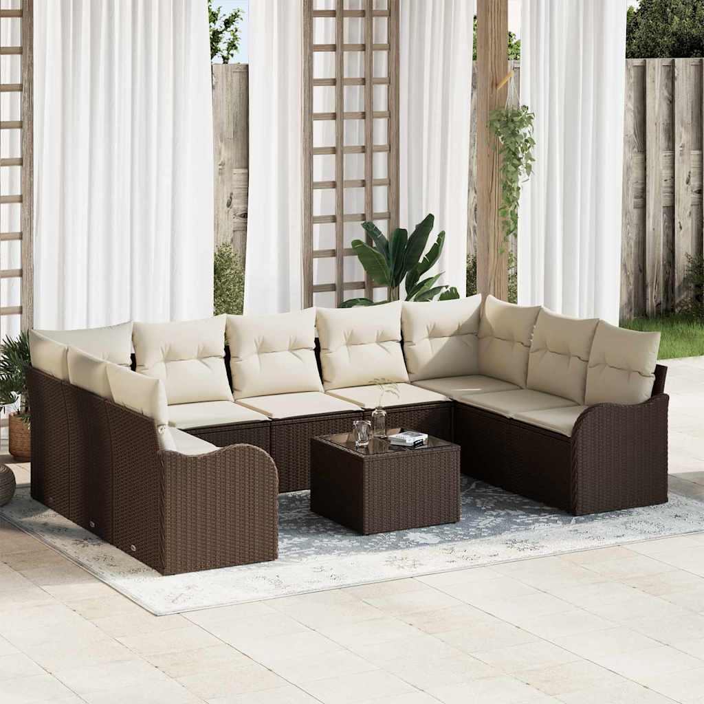 Tuin Sofa Set met kussen 10 pcs Bruin en wit Poly riet