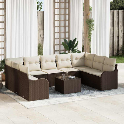 Tuin Sofa Set met kussen 10 pcs Bruin en wit Poly riet