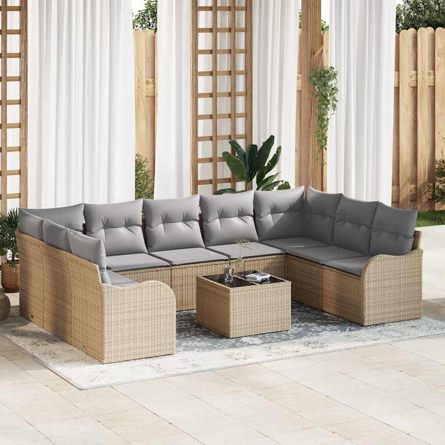 Tuin Sofa Set met kussen 10 pcs beige en lichtgrijs Poly riet