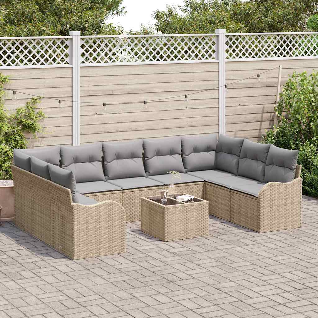 Tuin Sofa Set met kussen 10 pcs beige en lichtgrijs Poly riet