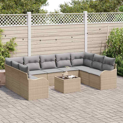 Tuin Sofa Set met kussen 10 pcs beige en lichtgrijs Poly riet