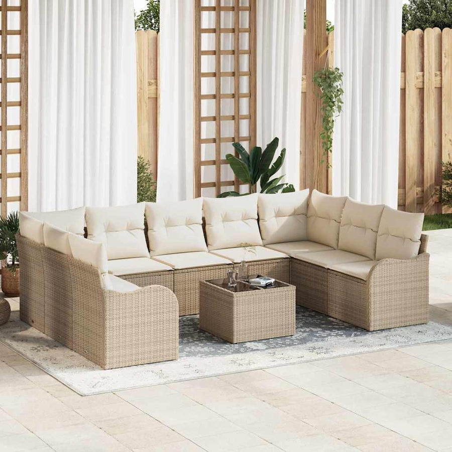 Tuin Sofa Set 10 st Beige en Wit poly rattan