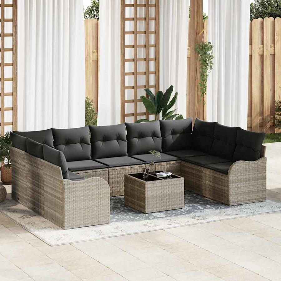 Tuin Sofa Set met opslag 10 pcs Lichtgrijs poly rattan