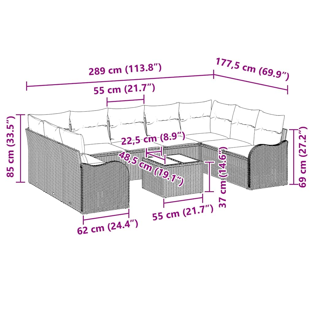 Tuin Sofa Set met opslag 10 pcs Lichtgrijs poly rattan