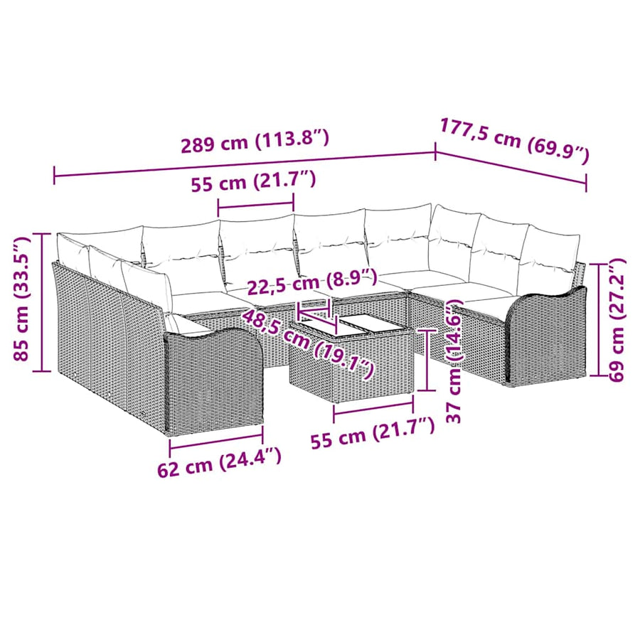 Tuin Sofa Set met opslag 10 pcs Lichtgrijs poly rattan