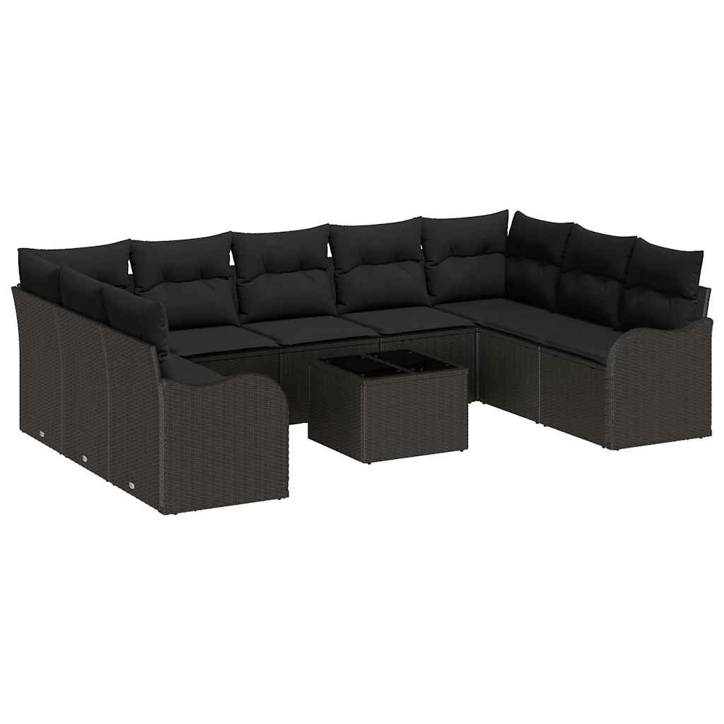 Tuin Sofa Set met kussen 10 pcs Zwart Poly riet