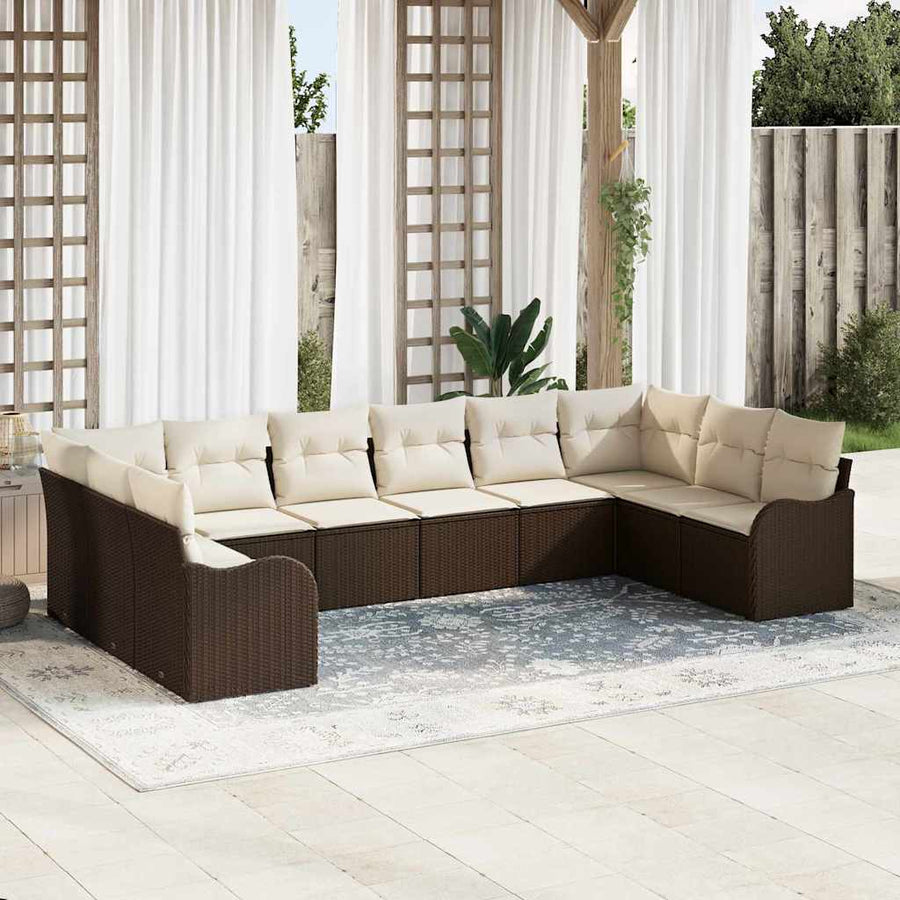 Tuin Sofa Set met opslag 10 pcs Bruin en wit poly rattan