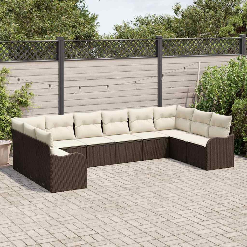 Tuin Sofa Set met opslag 10 pcs Bruin en wit poly rattan